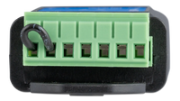 Close-up of the 7-way screw terminal block with a factory-installed remote loop wire