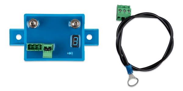 Top view of the 65A Smart BatteryProtect alongside its included grounding cable