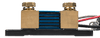 Side view of brass connection blocks and precision shunt resistor element