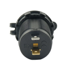Rear view of 12V socket showing threaded housing and copper spade terminals
