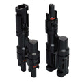 Pair of 2-to-1 solar branch connectors in h-style configuration for parallel wiring