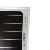 Close-up of the silver aluminium frame corner showing a Victron Energy label and barcode sticker