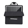 A black 200W folding solar panel partially tucked into its protective carry bag