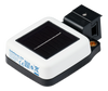 Top-left perspective of solar monitor with brass-lined mounting point