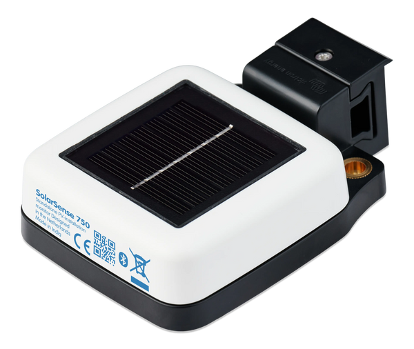 Top-left perspective of solar monitor with brass-lined mounting point