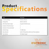 Product specifications table listing ratings, materials and terminal types for Exotronic busbar