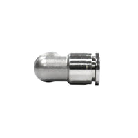 Profile view of the 10mm stainless steel elbow fitting showing the smooth curved body