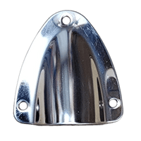 Top view of small polished stainless steel clamshell cable cover with three mounting holes