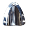 Top view of small polished stainless steel clamshell cable cover with three mounting holes