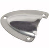 Polished stainless steel clamshell cable entry cover shown from an angle
