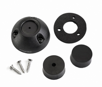 Components of black cable seal including dome housing, gasket, split bungs and stainless steel screws