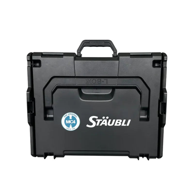 Front view of black Stäubli L-Boxx tool case with logo