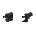 Pair of black Stäubli MC4 Evo 2 'h' branch connectors showing male and female interfaces for parallel solar wiring