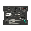 Top-down view of Stäubli MC4 toolset foam insert with crimping and stripping pliers