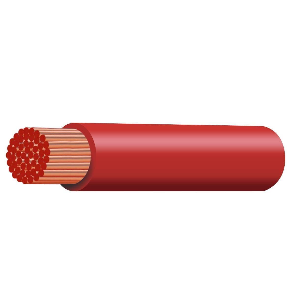 Illustration of red cable end stripped back to show multi-strand copper conductor