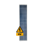 Front view of a narrow rectangular flexible solar panel with 9V power rating icon