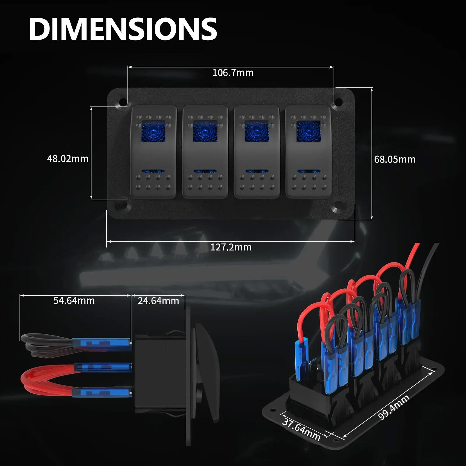 Switch Panel 4x Exotronic 12/24V 4x LED Rocker Marine Switch Panel | Exo-PW-MSP-4-L