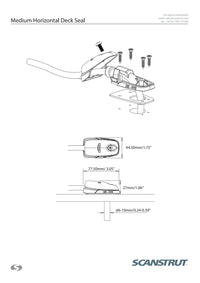 Technical drawing of Scanstrut horizontal deck seal with dimensions in mm and inches