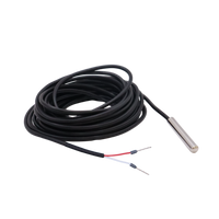 Angled view of coiled temperature sensor cable showing probe and connection wires