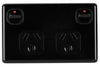 Black double pole 10Amp GPO outlet with two switches and two Australian 3-pin sockets