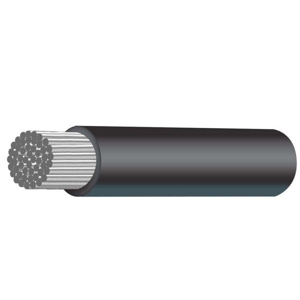 Cutaway illustration of cable showing silver tinned copper strands inside black insulation sheath