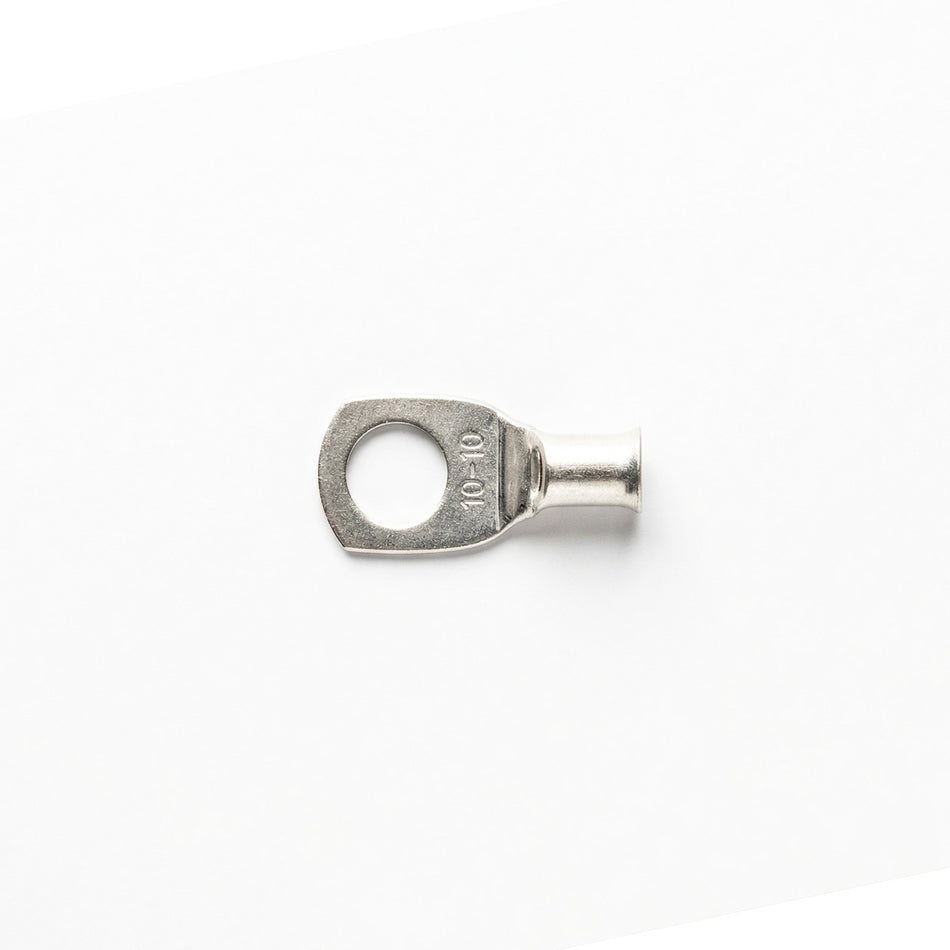 Top-down view of 10mm² M10 copper lug with size identification markings