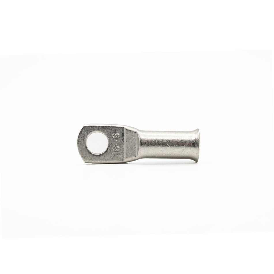 Top-down view of 16mm² M6 copper lug with size identification markings
