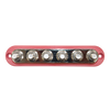 Top-down view of red busbar featuring six stainless steel studs on a nickel-plated plate