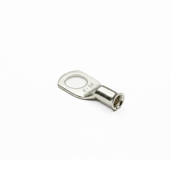 Top-down view of 6mm² M10 copper lug with size identification markings