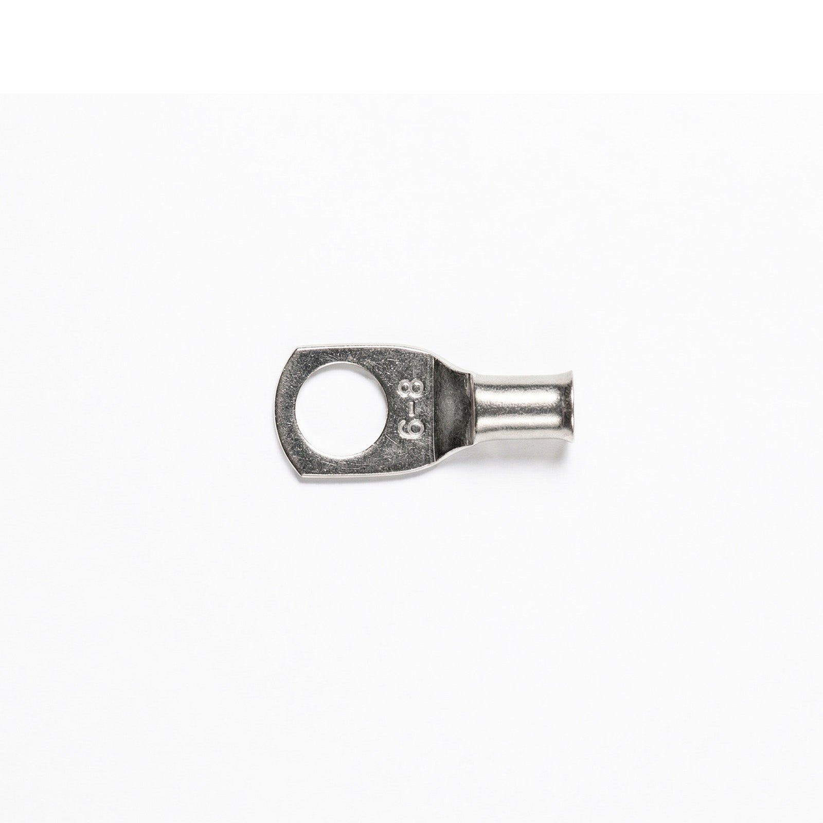 Top-down view of 6mm² M8 copper lug with size identification markings