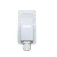 Top-down view of white cable entry cover showing smooth aerodynamic housing