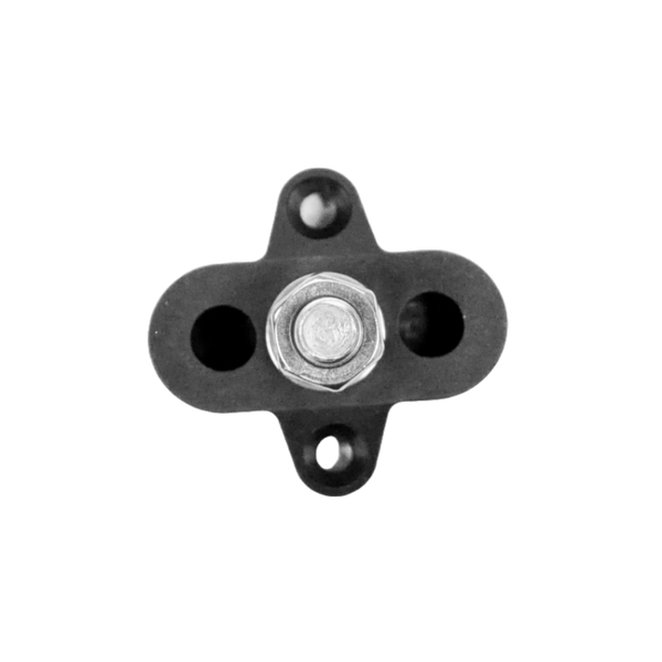 Top-down view of single terminal stud showing mounting hole alignment and central M8 post
