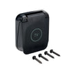 Angled view of closed waterproof TV socket with four black mounting screws displayed