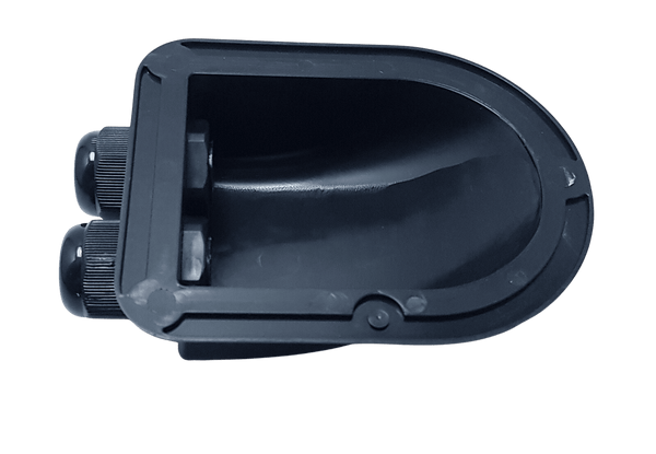 Underside of entry cover displaying perimeter bonding flange and internal locking nuts
