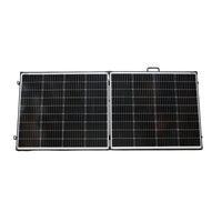 Full front view of unfolded 200W solar panel array