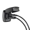 Dual USB socket with two cables plugged in under the protective flip lid
