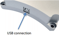 Close-up of the USB configuration port on the side of the DC-DC converter