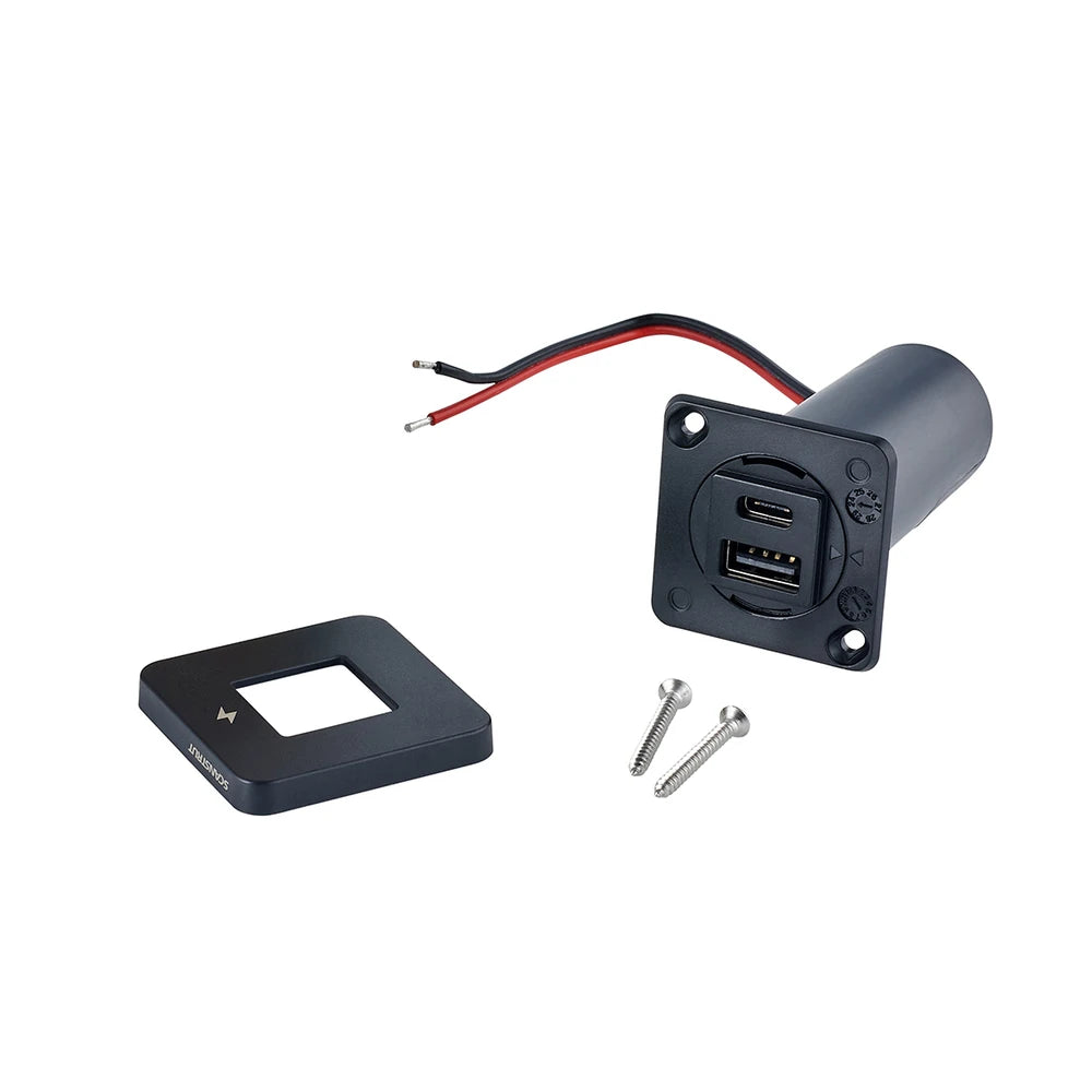 Scanstrut TILE USB socket uninstalled showing bezel, charger unit, wiring and screws
