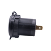 Side profile of USB socket body showing threaded housing and metal spade terminal