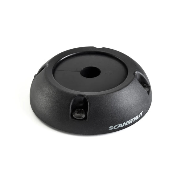 Perspective view of the black waterproof cable seal housing showing screw mounting points