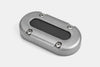 Empty aluminium vertical multi cable seal showing the internal rubber bung and mounting holes