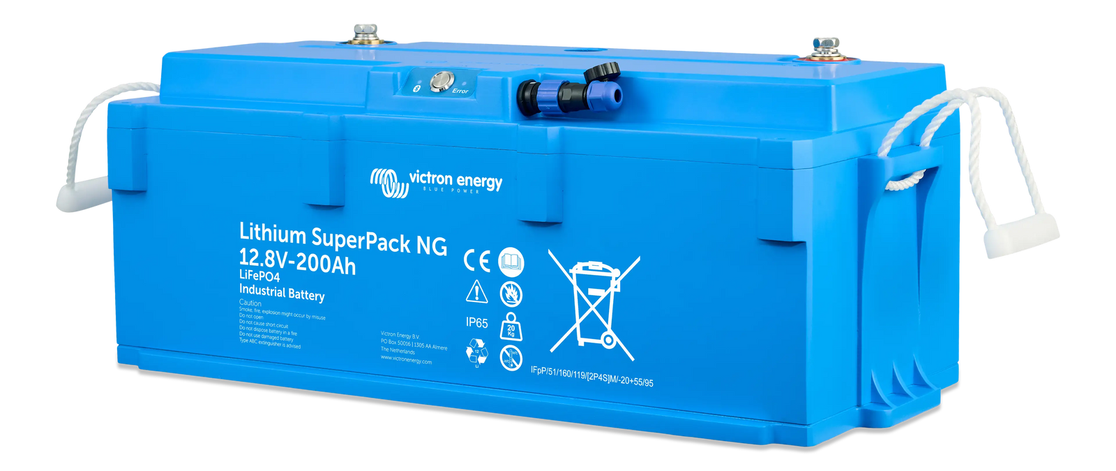 Right-side angled view of the Victron 12V 200Ah lithium battery