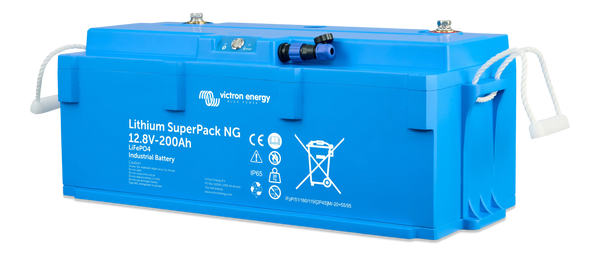 Right-side angled view of the Victron 12V 200Ah lithium battery