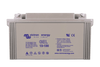 Front view of Victron 12V 130Ah gel battery showing terminal bolts and technical labels