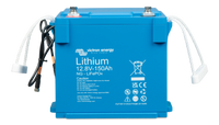 Victron 12.8V 150Ah Smart NG LiFePO4 battery front view showing BMS cables and rope handles