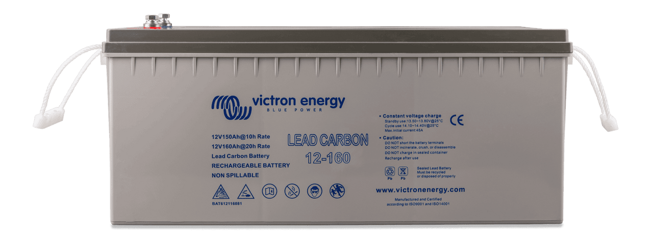 Victron 12V 160Ah lead carbon deep cycle battery with rope carry handles and M8 terminals