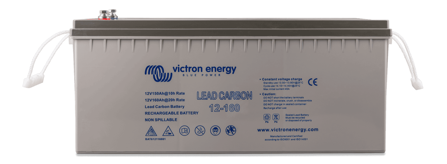 Victron 12V 160Ah lead carbon deep cycle battery with rope carry handles and M8 terminals