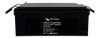 Angled top view of lithium battery highlighting terminals and product label