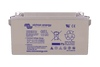 Front view of Victron 12V 90Ah gel deep cycle battery with technical specifications and bolt terminals