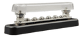 Side view of Victron 150A 2P busbar with clear protective cover and 10 terminal screws